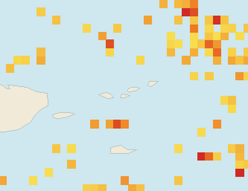 Satellite floating-algae map near St. John, Jun 2025 (opens full map image in a new tab)