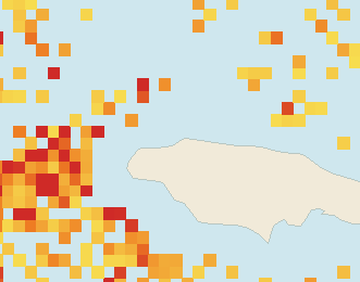 Satellite floating-algae map near Montego Bay, Jul 2025 (opens full map image in a new tab)