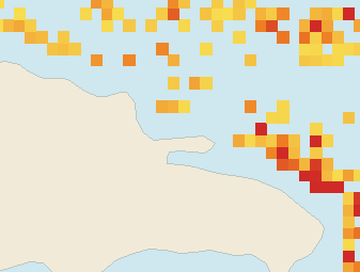 Satellite floating-algae map near Las Terrenas, Jul 2025 (opens full map image in a new tab)