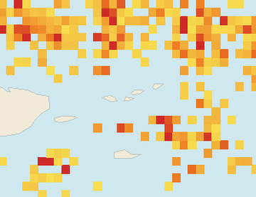 Satellite floating-algae map near St. John, Jul 2025 (opens full map image in a new tab)