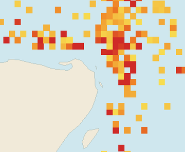 Satellite floating-algae map near Costa Mujeres, Aug 2025 (opens full map image in a new tab)