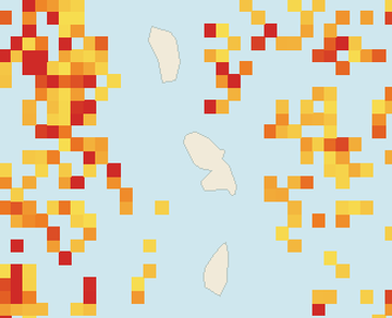 Satellite floating-algae map near Martinique West Coast, Aug 2025 (opens full map image in a new tab)