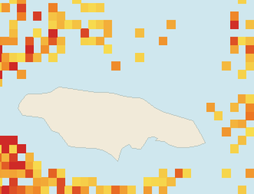 Satellite floating-algae map near Ocho Rios, Aug 2025 (opens full map image in a new tab)