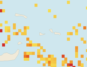 Satellite floating-algae map near Providenciales, Aug 2025 (opens full map image in a new tab)