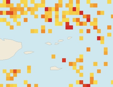 Satellite floating-algae map near St. John, Aug 2025 (opens full map image in a new tab)