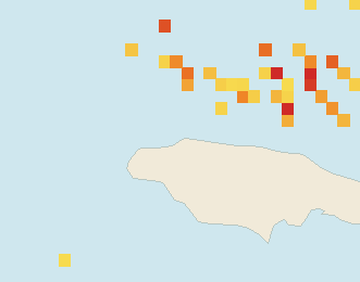 Satellite floating-algae map near Montego Bay, Sep 2025 (opens full map image in a new tab)