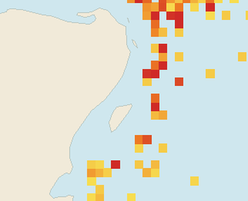 Satellite floating-algae map near Playa del Carmen, Sep 2025 (opens full map image in a new tab)