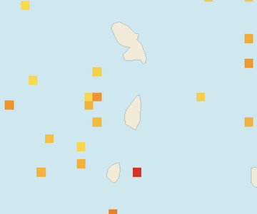 Satellite floating-algae map near Saint Lucia West Coast, Sep 2025 (opens full map image in a new tab)