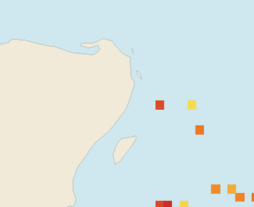 Satellite floating-algae map near Puerto Morelos, Feb 2026 (opens full map image in a new tab)