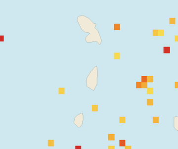 Satellite floating-algae map near Saint Lucia West Coast, Feb 2026 (opens full map image in a new tab)