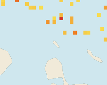 Satellite floating-algae map near Aruba Palm and Eagle Beach, Apr 2026 (opens full map image in a new tab)