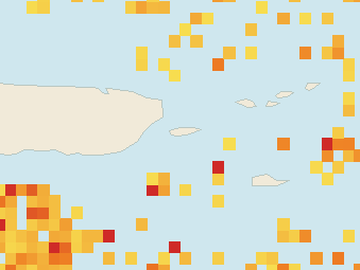 Satellite floating-algae map near Vieques, Jul 2026 (opens full map image in a new tab)