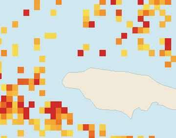 Satellite floating-algae map near Montego Bay, Aug 2026 (opens full map image in a new tab)