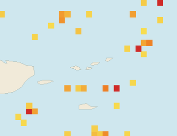 Satellite floating-algae map near St. John, Aug 2026 (opens full map image in a new tab)
