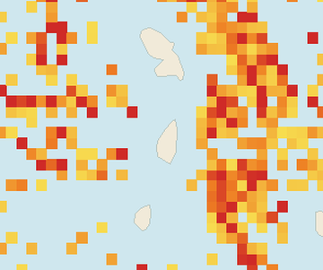 Satellite floating-algae map near Saint Lucia West Coast, Aug 2026 (opens full map image in a new tab)