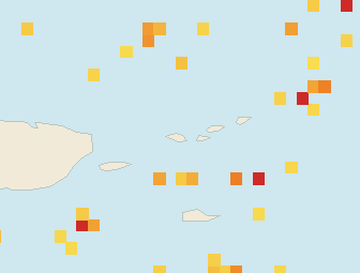 Satellite floating-algae map near St. Thomas, Aug 2026 (opens full map image in a new tab)